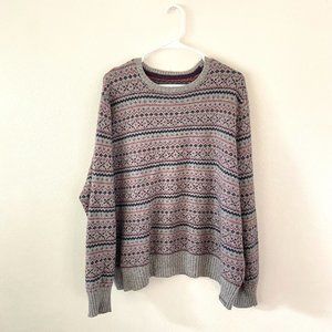 Vintage Grey Eddie Bauer Nordic Fair Isle Wool Blend Grandpa Sweater size 2XL